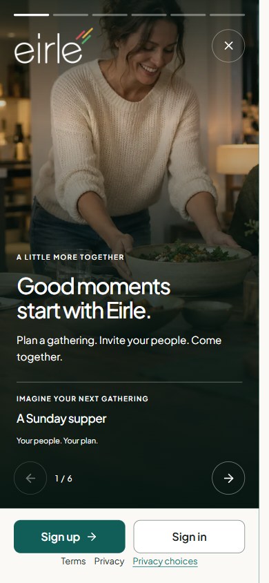 The same Eirle.com welcome screen on a phone.